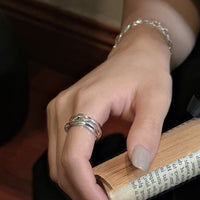 Irregular River Strips 925 Sterling Silver Adjustable Ring