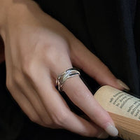 Irregular River Strips 925 Sterling Silver Adjustable Ring