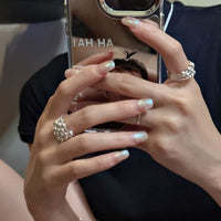 Graduation Multi-Bead Layer 925 Sterling Silver Adjustable Ring