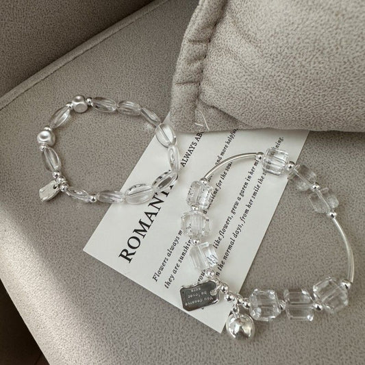Geometry Square and Oval Crystal 925 Sterling Silver Bracelet