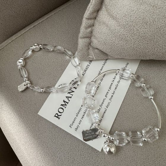 Geometry Square and Oval Crystal 925 Sterling Silver Bracelet