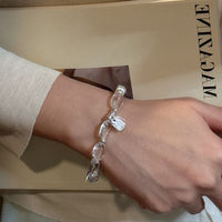 Geometry Square and Oval Crystal 925 Sterling Silver Bracelet