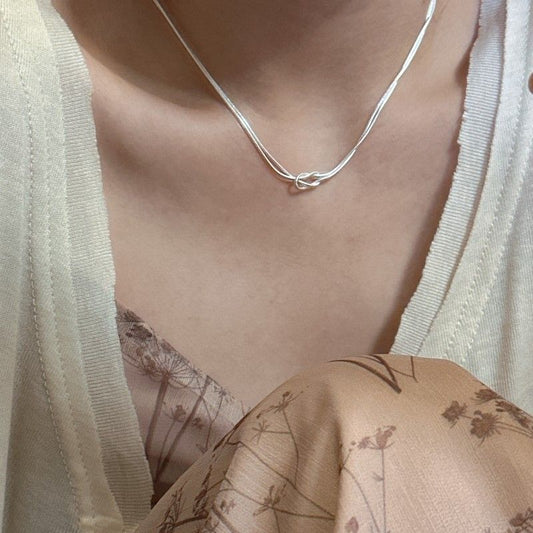 Double Layer Knot Snake Chain Necklace in 925 Sterling Silver