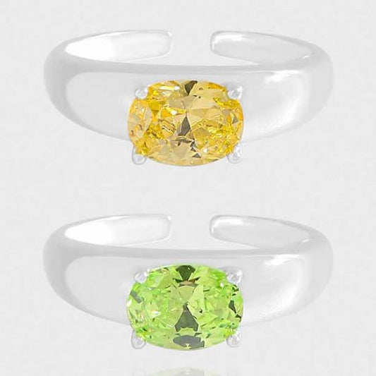 Oval CZ Adjustable 925 Sterling Silver Ring