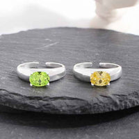 Oval Crystal Adjustable 925 Sterling Silver Ring