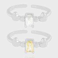 Baguette Crystal Heart Adjustable 925 Sterling Silver Ring