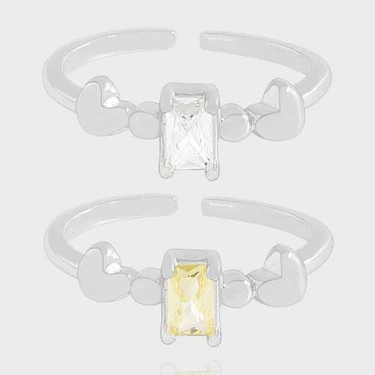 Baguette CZ Heart Adjustable 925 Sterling Silver Ring