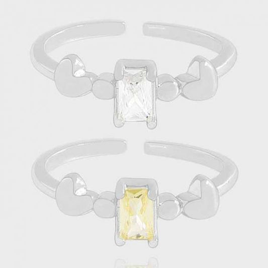 Baguette CZ Heart Adjustable 925 Sterling Silver Ring
