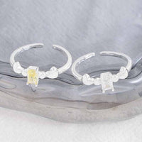 Baguette Crystal Heart Adjustable 925 Sterling Silver Ring