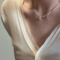 Oval Cubic Zirconia 925 Sterling Silver Blade Chain Necklace