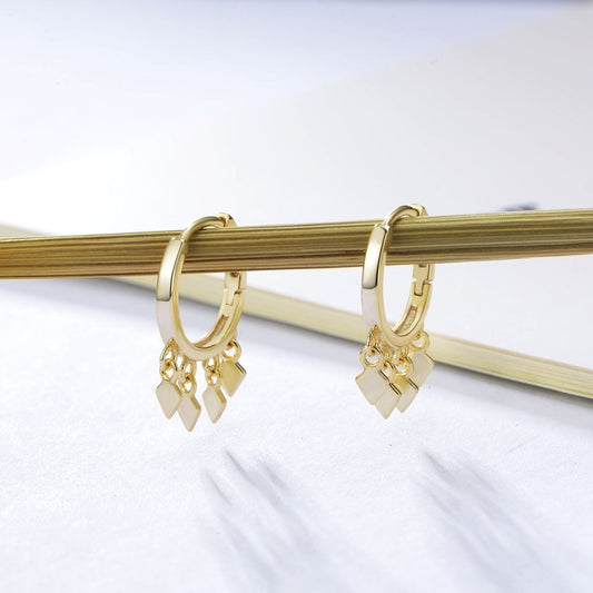 Gold Plated Tassel Huggie Hoop Earrings