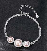 Three Cultured Pearl Bracelet, 18K Gold-Plated 925 Sterling Silver