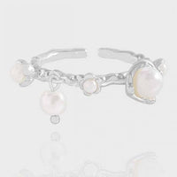 Shell Pearl Flower Adjustable Ring, 925 Sterling Silver