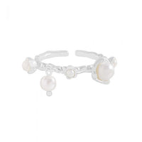 Shell Pearl Flower Adjustable Ring, 925 Sterling Silver