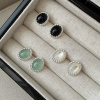 Oval Geometric Sterling Silver Stud Earrings