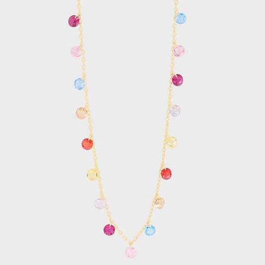 Colorful Round CZ Necklace in 925 Sterling Silver