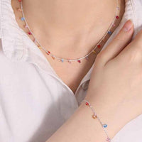 Colorful Round Crystal Necklace in 925 Sterling Silver