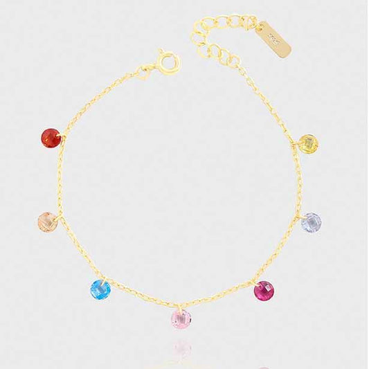 Colorful Round Cubic Zirconia 925 Sterling Silver Bracelet