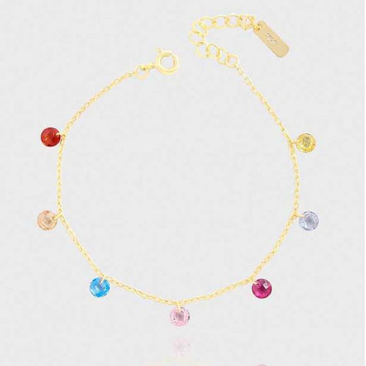 Colorful Round Cubic Zirconia 925 Sterling Silver Bracelet