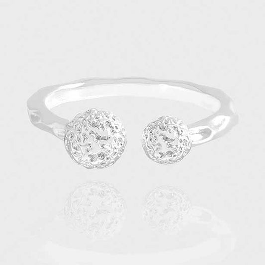 Double Irregular Ball Adjustable Ring, 925 Sterling Silver