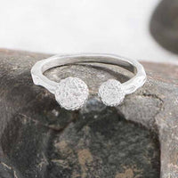 Double Irregular Ball Adjustable Ring, 925 Sterling Silver