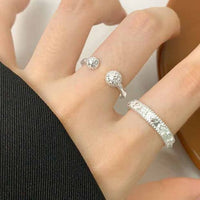 Double Irregular Ball Adjustable Ring, 925 Sterling Silver