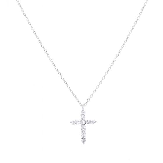 Cubic Zirconia Cross Pendant Necklace in 925 Sterling Silver