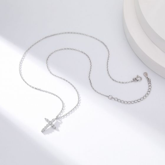 Cubic Zirconia Cross Pendant Necklace in 925 Sterling Silver