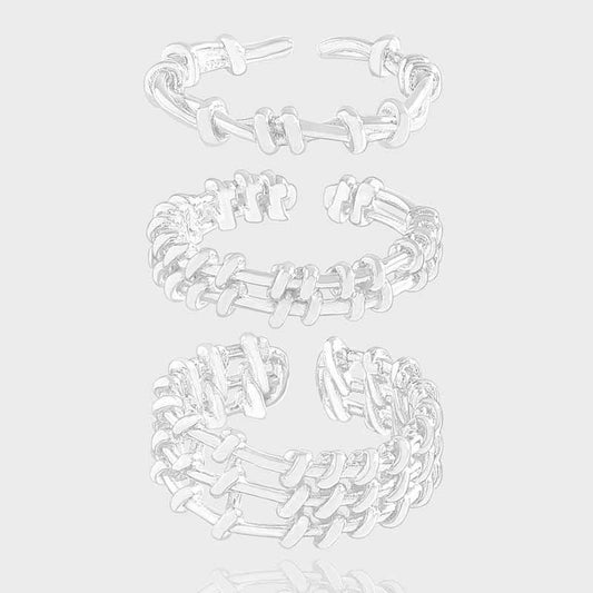 Irregular Knot Grid Adjustable Stacker Ring, 925 Sterling Silver