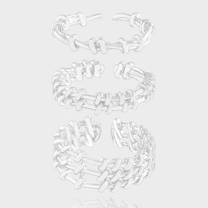 Irregular Knot Grid Adjustable Stacker Ring, 925 Sterling Silver