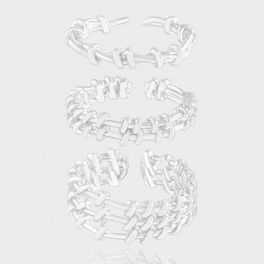 Irregular Knot Grid Adjustable Stacker Ring, 925 Sterling Silver