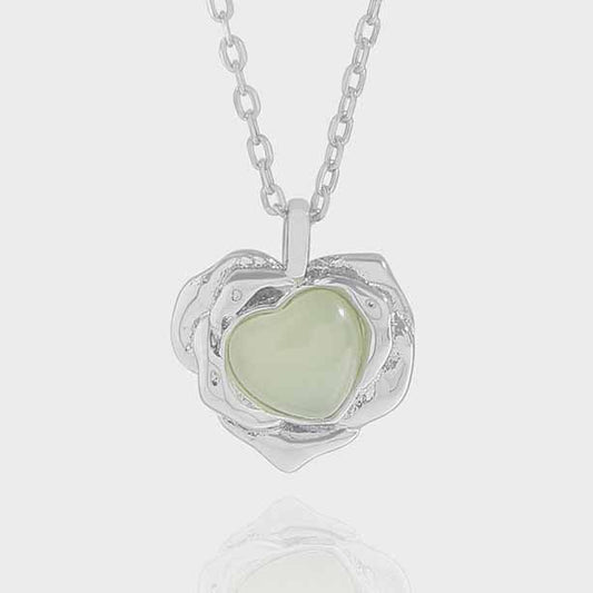 Green Crystal Heart Necklace in 925 Sterling Silver