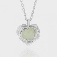 Green Crystal Heart Necklace in 925 Sterling Silver