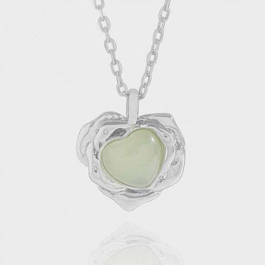 Green Crystal Heart Necklace in 925 Sterling Silver