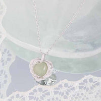 Green Crystal Heart Necklace in 925 Sterling Silver
