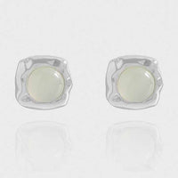 Irregular Border Green Crystal Stud Earrings