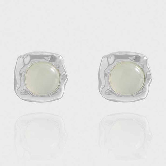 Irregular Border Green Crystal Stud Earrings
