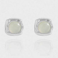 Irregular Border Green Crystal Stud Earrings