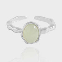 Irregular Border Green Crystal 925 Sterling Silver Adjustable Ring