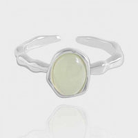Irregular Border Green Crystal 925 Sterling Silver Adjustable Ring