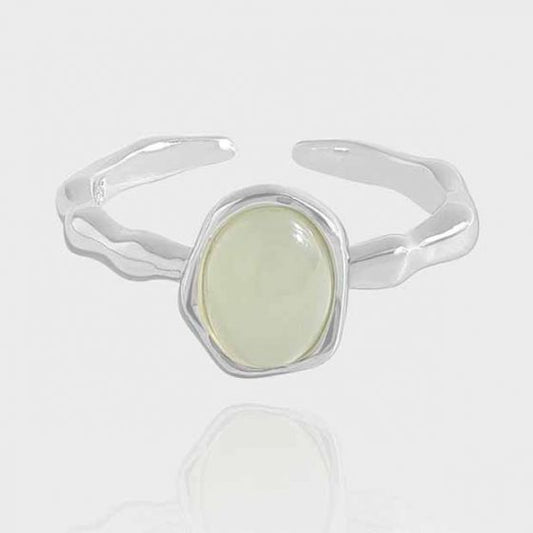 Irregular Border Green Crystal 925 Sterling Silver Adjustable Ring