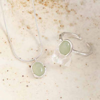 Irregular Border Green Crystal 925 Sterling Silver Adjustable Ring