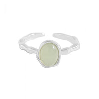 Irregular Border Green Crystal 925 Sterling Silver Adjustable Ring