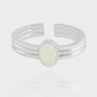 Oval Green Crystal Sterling Silver Adjustable Ring