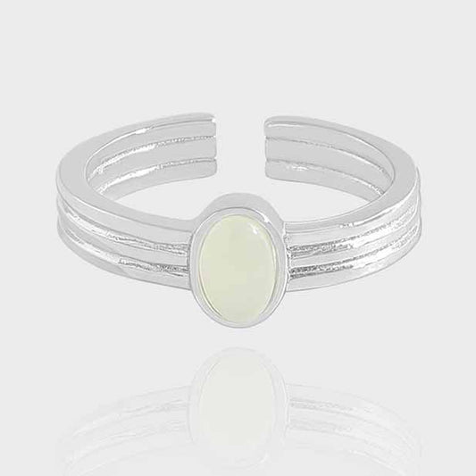 Oval Green Crystal Sterling Silver Adjustable Ring