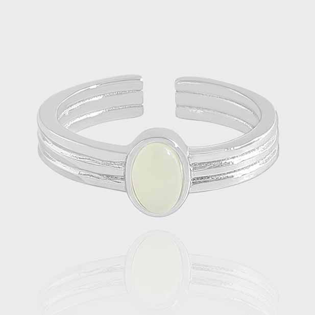Oval Green Crystal Sterling Silver Adjustable Ring
