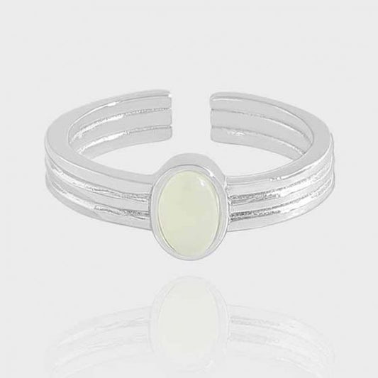 Oval Green Crystal Sterling Silver Adjustable Ring