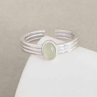 Oval Green Crystal Sterling Silver Adjustable Ring