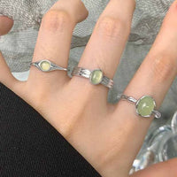 Oval Green Crystal Sterling Silver Adjustable Ring
