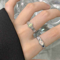 Oval Green Crystal Sterling Silver Adjustable Ring